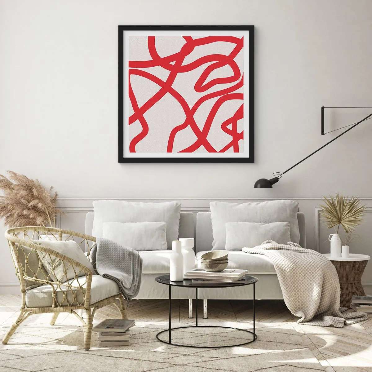 Plagát v čiernom ráme - Červené na bielom - 60x60 cm