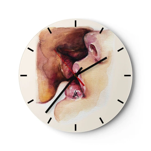 Nástenné hodiny - Bozk dvoch tvárí v akvarelovom štýle - 30x30cm - Ako noc a deň, zem a nebo - Moderná nástenná dekorácia do obývacej izby, kuchyne a spálne ARTTOR