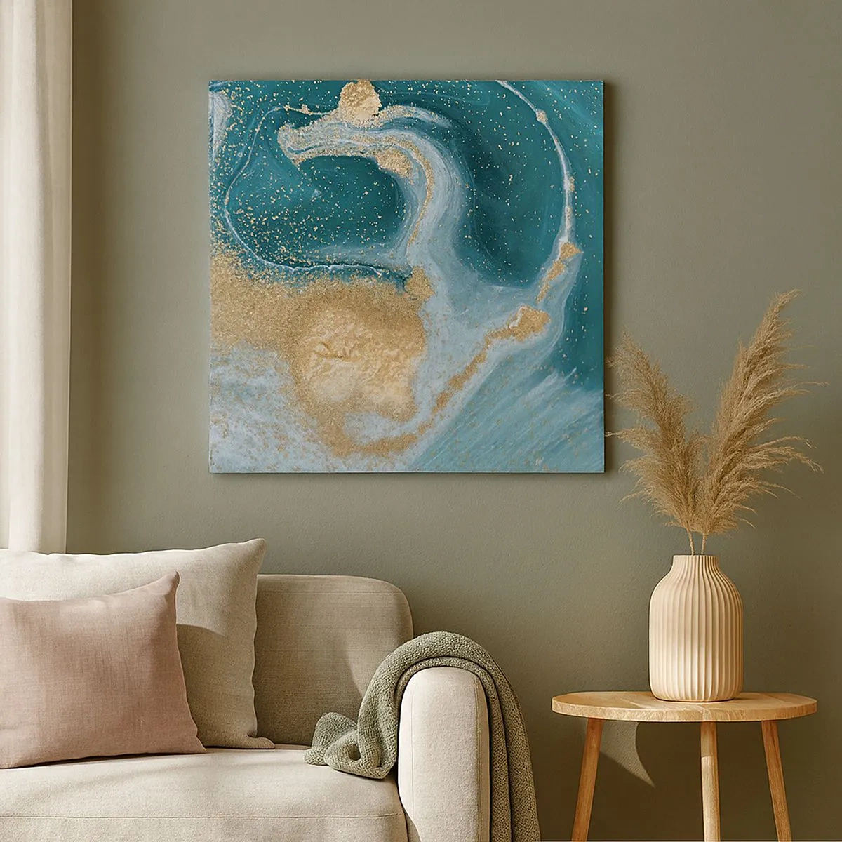 Obraz na plátne - Vír zlatej a tyrkysovej - 30x30 cm