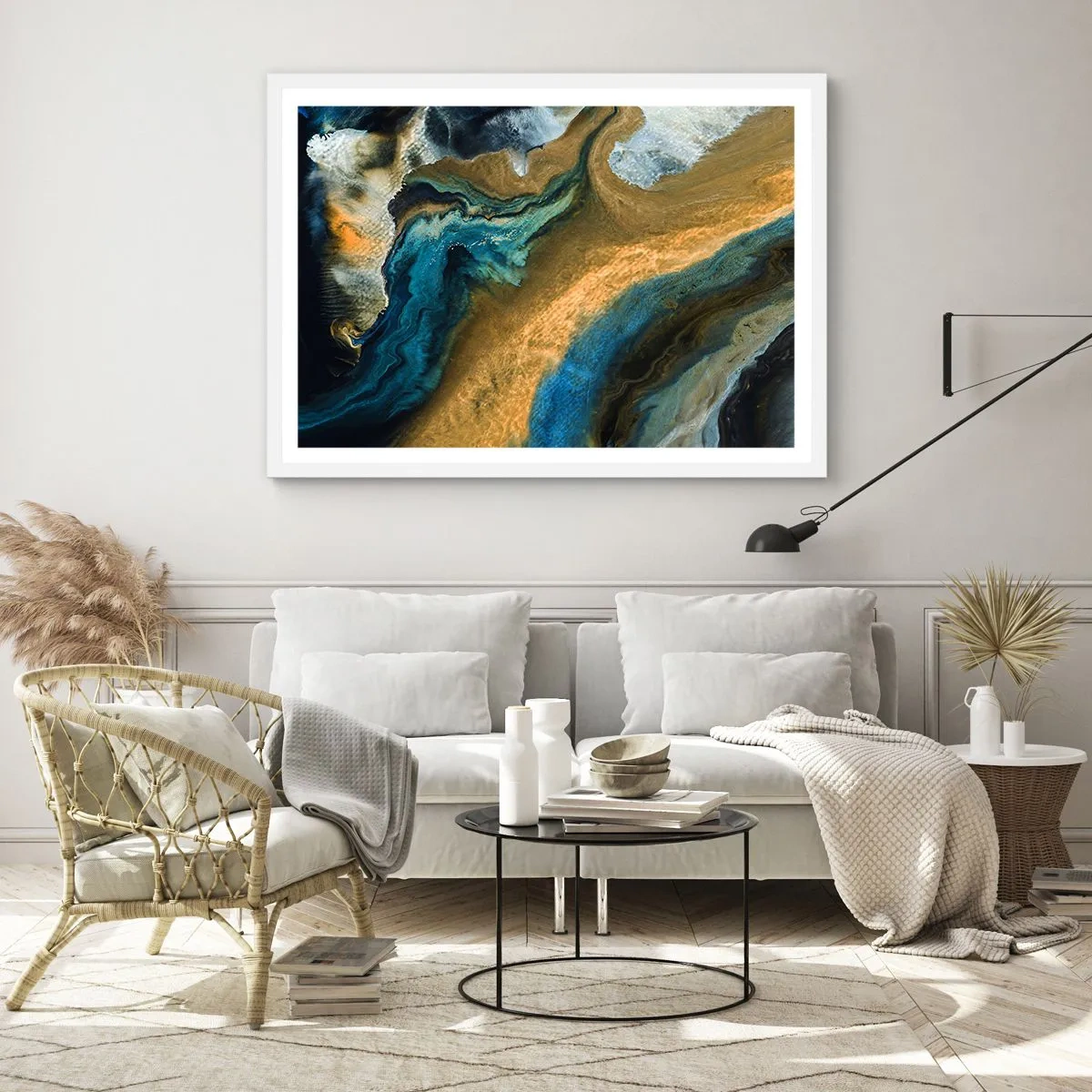 Plagát v bielom ráme - Modrá – žltá – vzájomné vplyvy - 91x61 cm