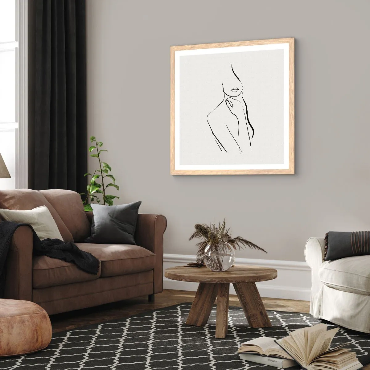 Plagát v ráme zo svetlého duba - Vlna melanchólie - 30x30 cm