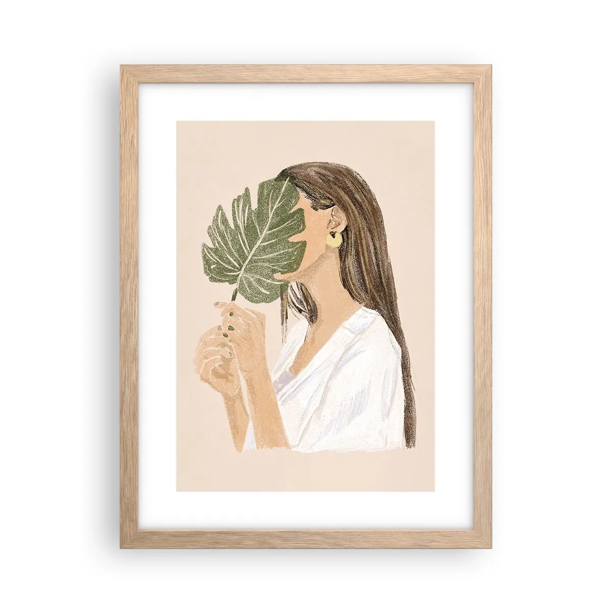 Plagát v ráme zo svetlého duba - Tajomný portrét s vejárom - 30x40 cm