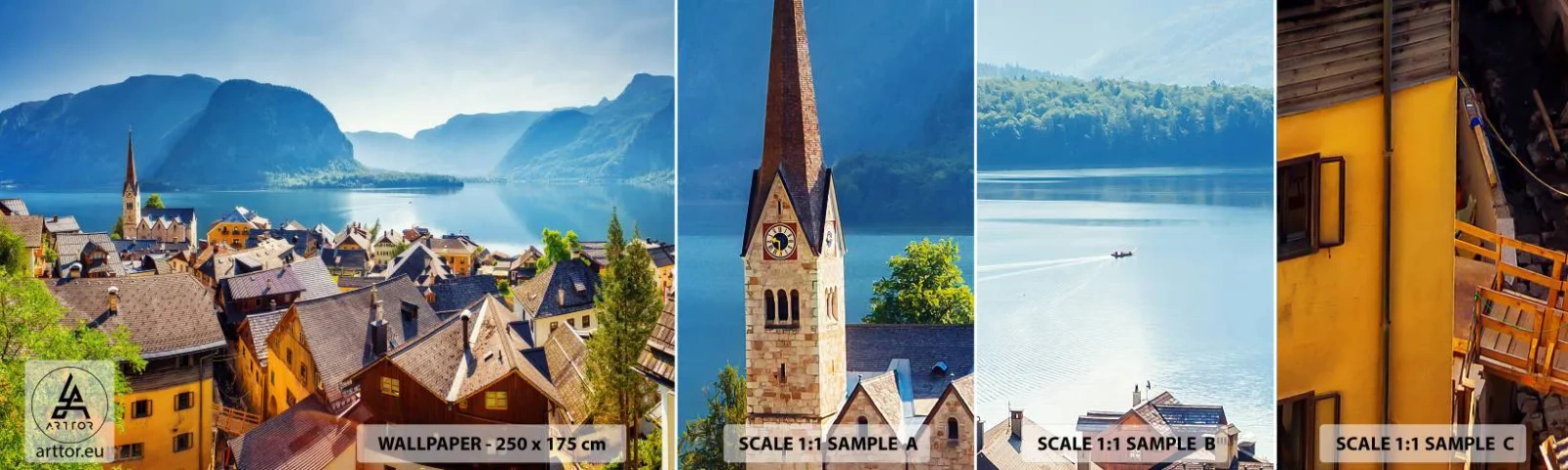 Vzorka samolepiacej fototapety Deluxe Sticker - Viac malebne to nejde - Krajina, Mesto, Rakúsko - 100x30 cm