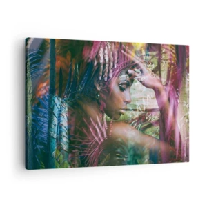Obraz na plátne - Portrét ženy obklopenej exotickou vegetáciou - 70x50cm - Matka príroda v džungli - Moderná nástenná dekorácia do obývacej izby a spálne ARTTOR