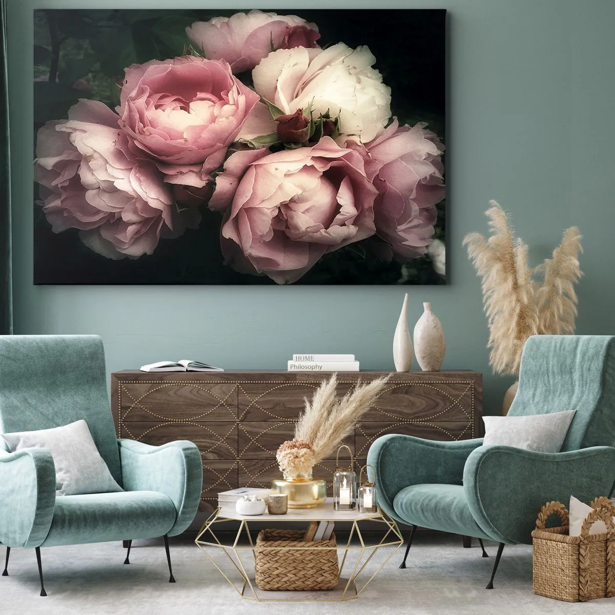 Obraz na plátne - Kytica ruží v jemných odtieňoch ružovej a bielej - 70x50cm - Kúzlo belle epoque - Moderná nástenná dekorácia do obývacej izby a spálne ARTTOR