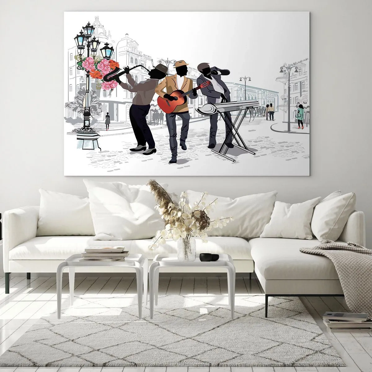 Obraz na skle - Džezová kapela hrajúca na ulici - 70x50cm - Hudba ulice - Moderná nástenná dekorácia do obývacej izby a spálne ARTTOR