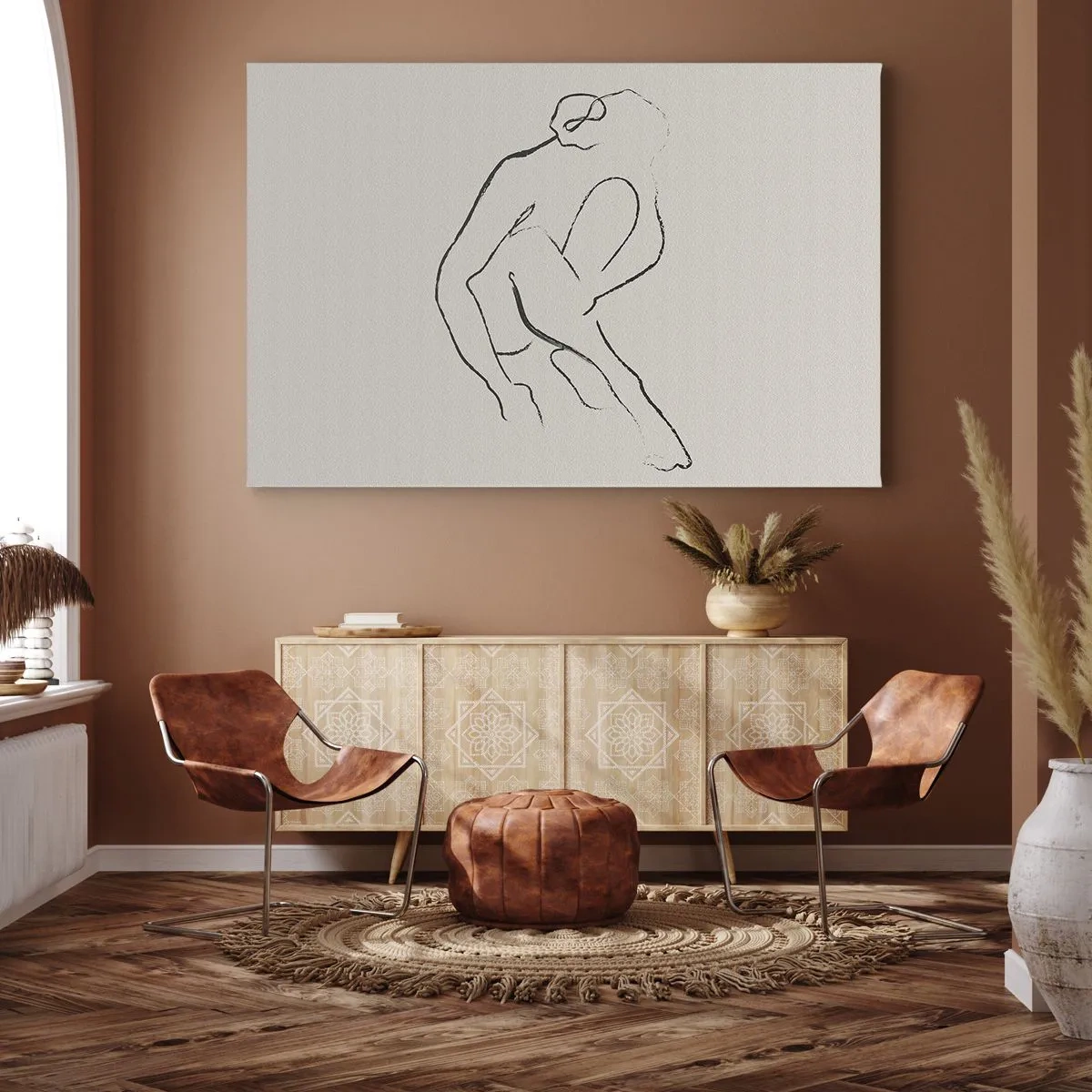 Obraz na plátne - Minimalistická silueta v čiernej farbe na svetlom pozadí - 70x50cm - Intímna skica - Moderná nástenná dekorácia do obývacej izby a spálne ARTTOR