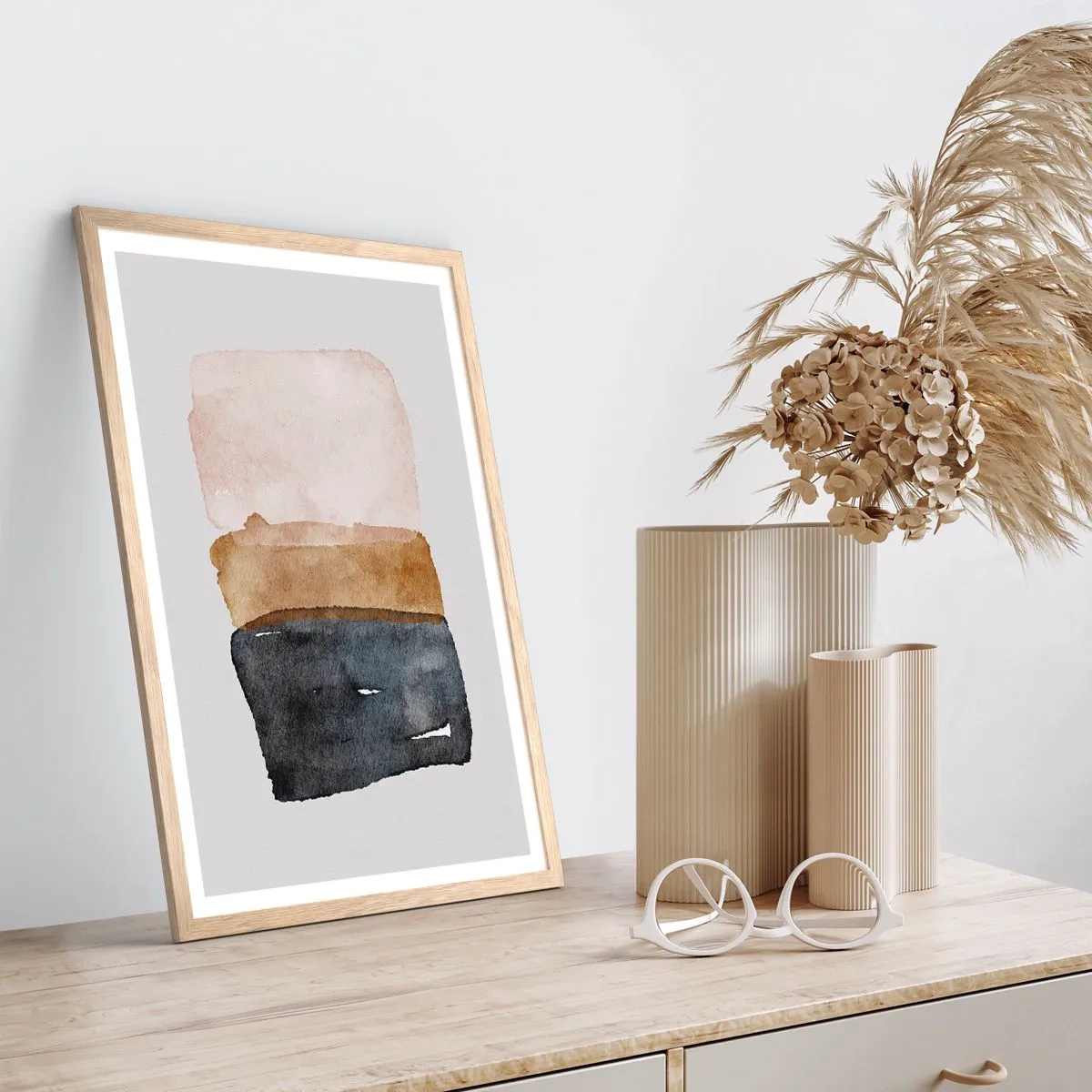 Plagát v ráme zo svetlého duba - Kompozícia zemitých farieb - 30x40 cm