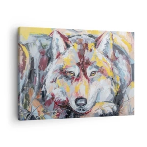 Obraz na plátne - Umelecký portrét vlka v intenzívnych farbách - 70x50cm - Pokoj medzi blízkymi - Moderná nástenná dekorácia do obývacej izby a spálne ARTTOR
