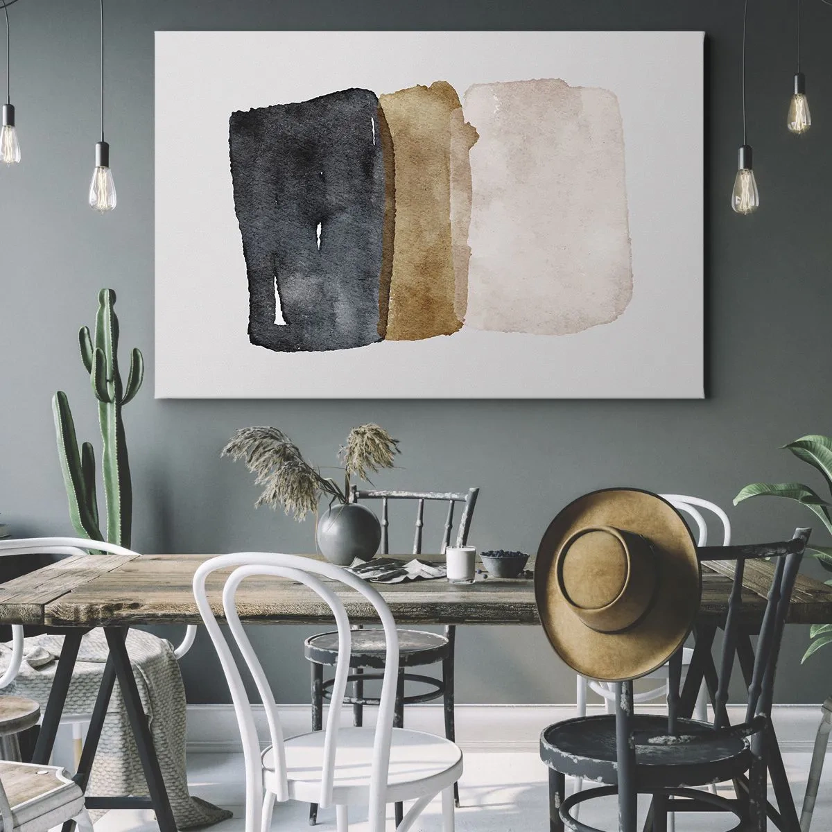 Obraz na plátne - Minimalistická kompozícia troch obdĺžnikov v zemitých odtieňoch. - 70x50cm - Kompozícia zemitých farieb - Moderná nástenná dekorácia do obývacej izby a spálne ARTTOR