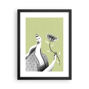 Plagát v čiernom ráme - Modernistický portrét – držiaci kvet - 30x40 cm