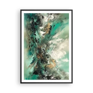 Plagát v čiernom ráme - Smaragdovočierne vlnobitie - 70x100 cm