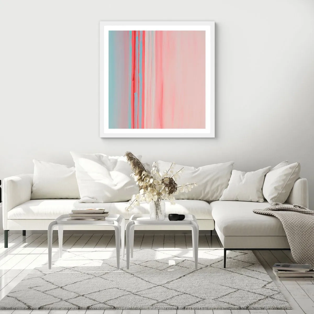 Plagát v bielom ráme - Abstrakcia za úsvitu - 60x60 cm