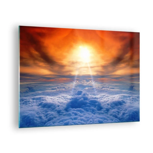 Obraz na skle - Oblaky osvetlené lúčmi zapadajúceho slnka - 70x50cm - Mystická krajina - Moderná nástenná dekorácia do obývacej izby a spálne ARTTOR