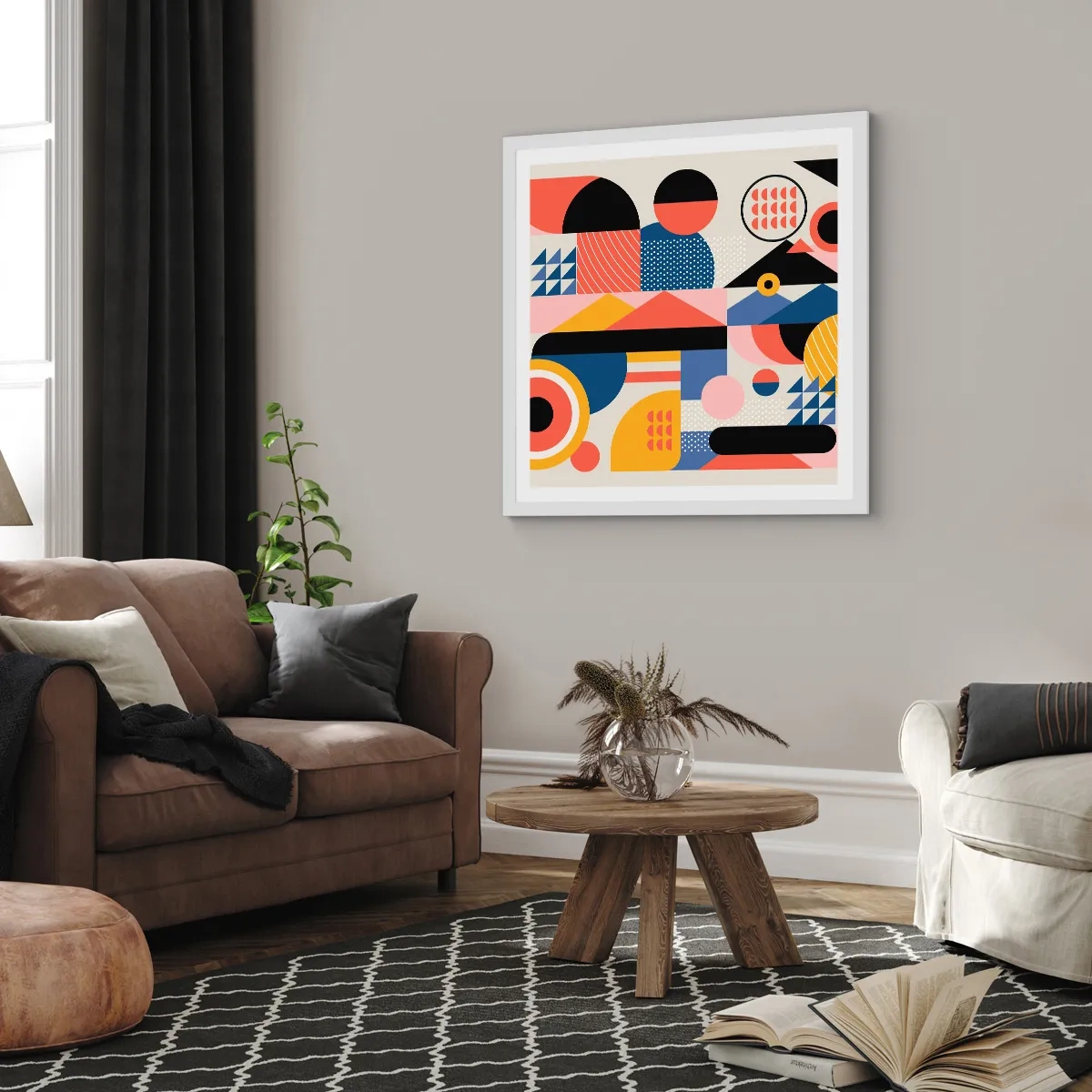 Plagát v bielom ráme - Kompozícia: poďme sa hrať - 50x50 cm