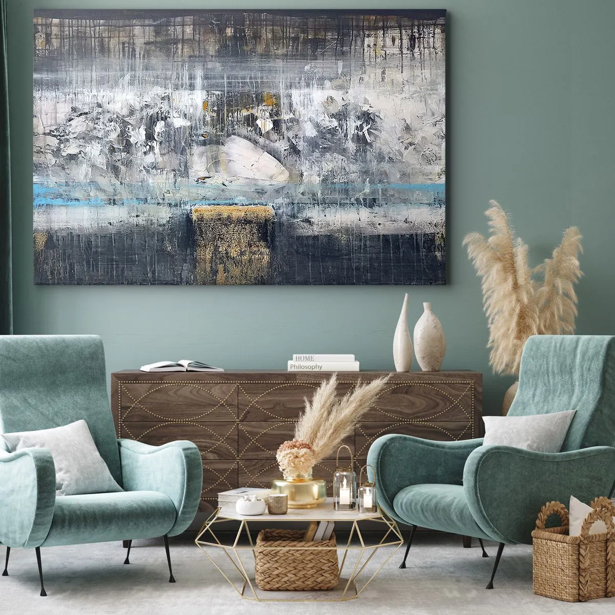 Obraz na plátne - Abstraktná kompozícia v chladných tónoch - 70x50cm - Ako na ľade, tak aj na hrude - Moderná nástenná dekorácia do obývacej izby a spálne ARTTOR