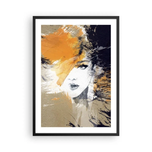 Plagát v čiernom ráme - Portrét ženy v umeleckom štýle s oranžovými akcentmi - 50x70cm - A je svetlo - Moderná nástenná dekorácia do obývacej izby a spálne ARTTOR