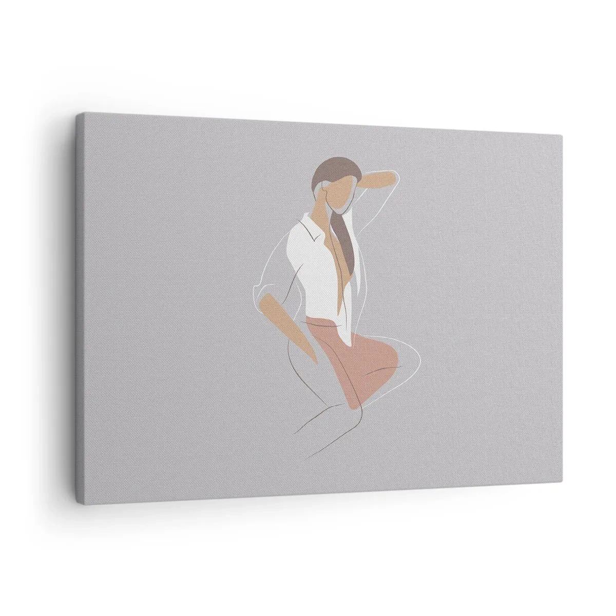 Obraz na plátne - Minimalistický portrét ženy v pastelových farbách. - 70x50cm - Obrys pôvabu - Moderná nástenná dekorácia do obývacej izby a spálne ARTTOR