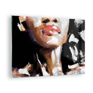 Obraz na skle - Detailný záber na farebný portrét ženy v expresívnom štýle - 70x50cm - Hrdosť bez predsudkov - Moderná nástenná dekorácia do obývacej izby a spálne ARTTOR