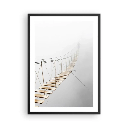 Plagát v čiernom ráme - Visutý most topiaci sa v hmle - 50x70cm - Kam vás zavedie? - Moderná nástenná dekorácia do obývacej izby a spálne ARTTOR