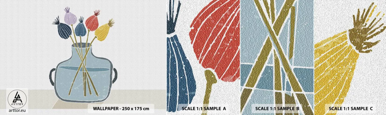 Vzorka Fototapeta Standard Eco - Makové kvety - Kvety, Váza, Minimalizmus - 100x30 cm