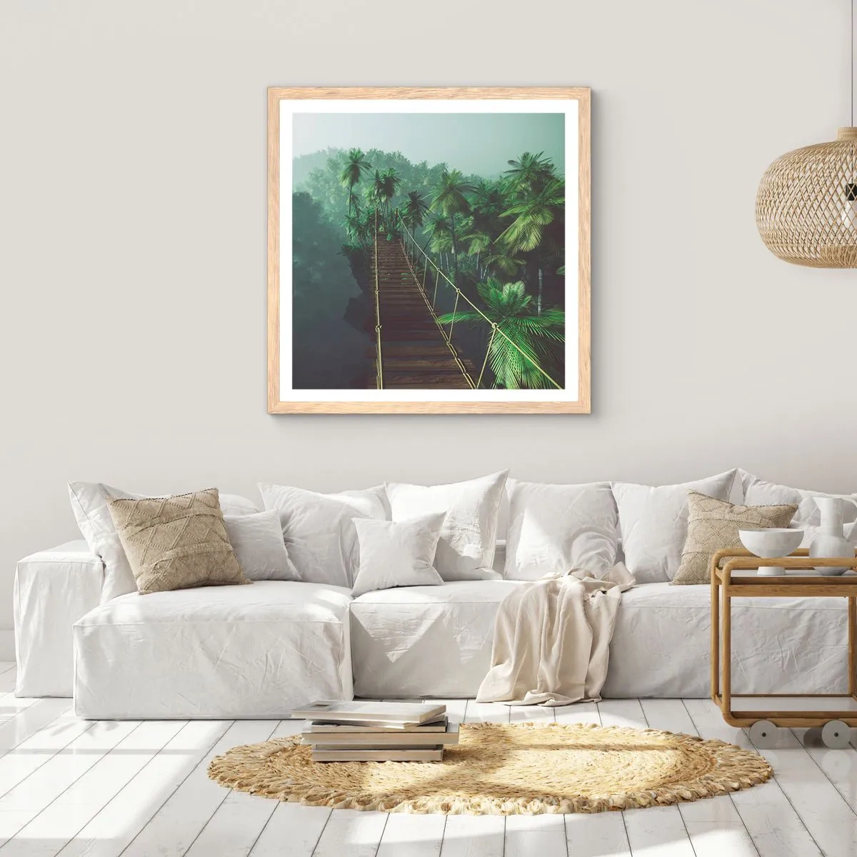 Plagát v ráme zo svetlého duba - Pri vodopáde zelene - 50x50 cm