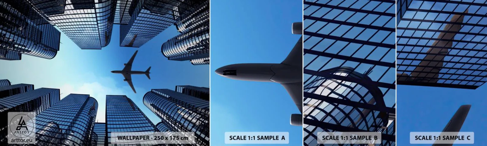Vzorka Fototapeta Standard Eco - Pohľad zo sklenenej rokliny - Architektúra, Lietadlo, Mesto - 100x30 cm