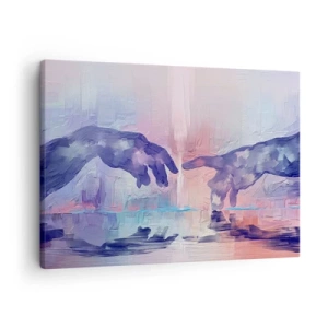 Obraz na plátne - Symbolické ruky v abstraktných farbách, odkazujúce na tému stvorenia - 70x50cm - Božská iskra života - Moderná nástenná dekorácia do obývacej izby a spálne ARTTOR