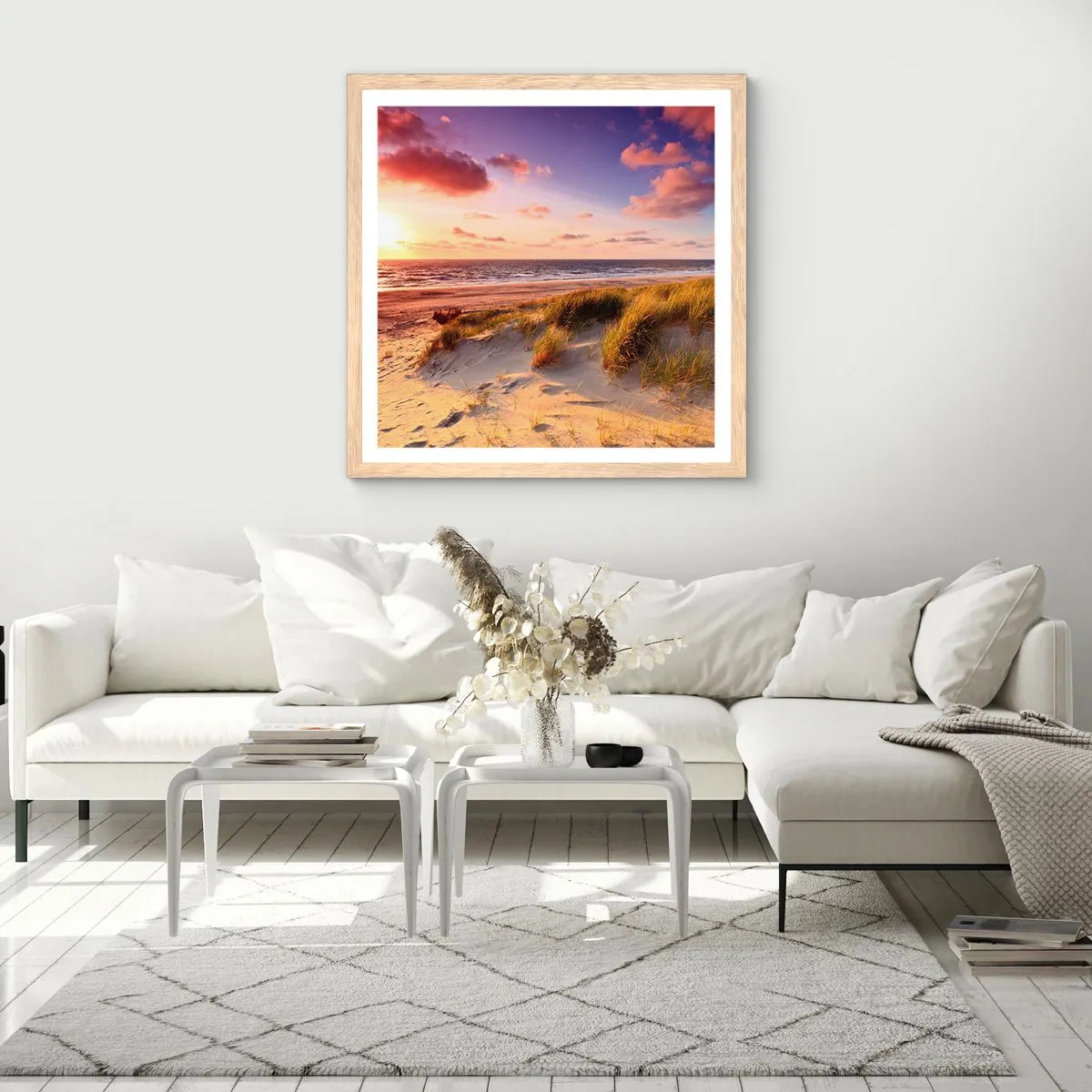 Plagát v ráme zo svetlého duba - Už letom vonia vzduch - 50x50 cm