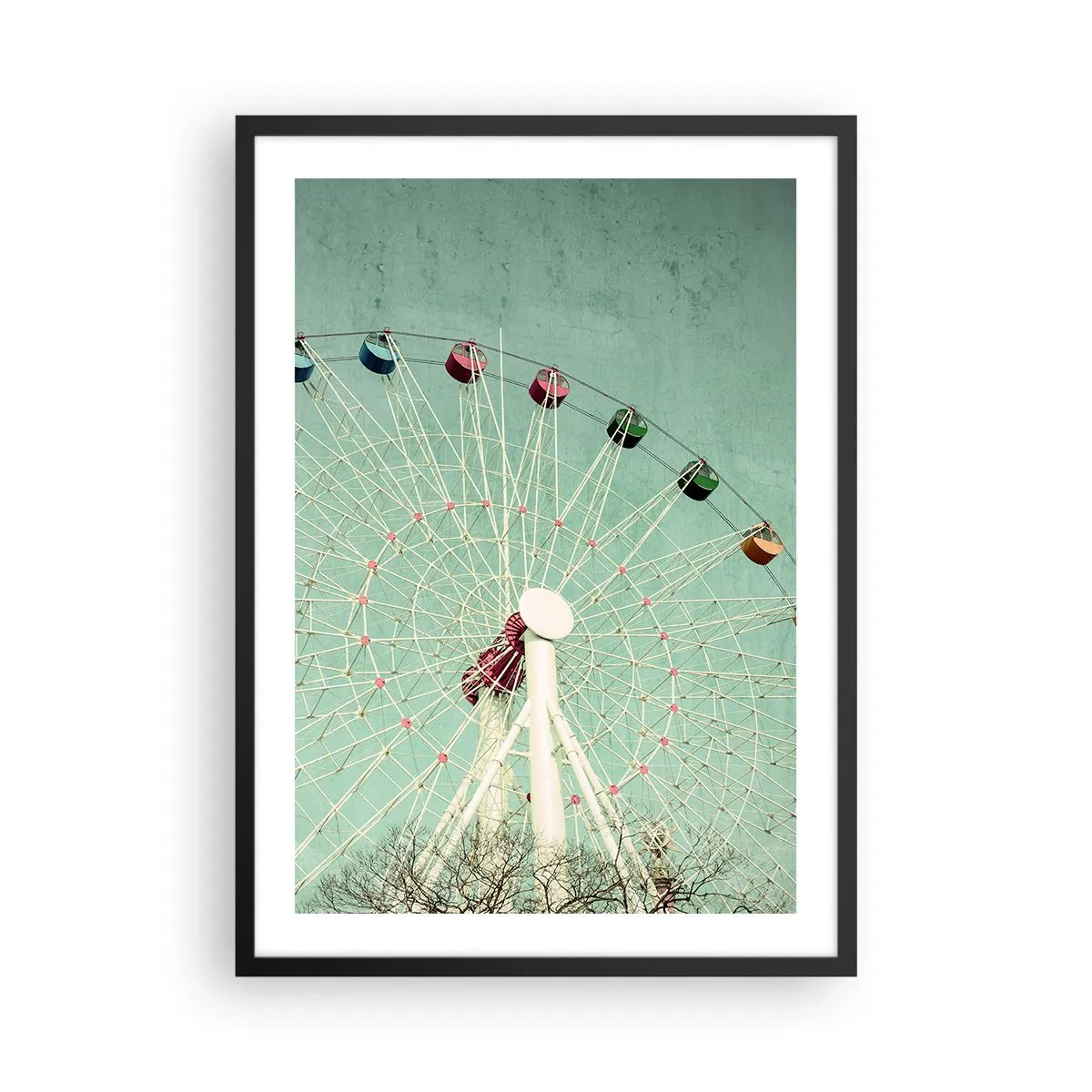 Plagát v čiernom ráme - Retro ruské koleso proti mätovej oblohe - 50x70cm - Pozývame vás na zábavu - Moderná nástenná dekorácia do obývacej izby a spálne ARTTOR