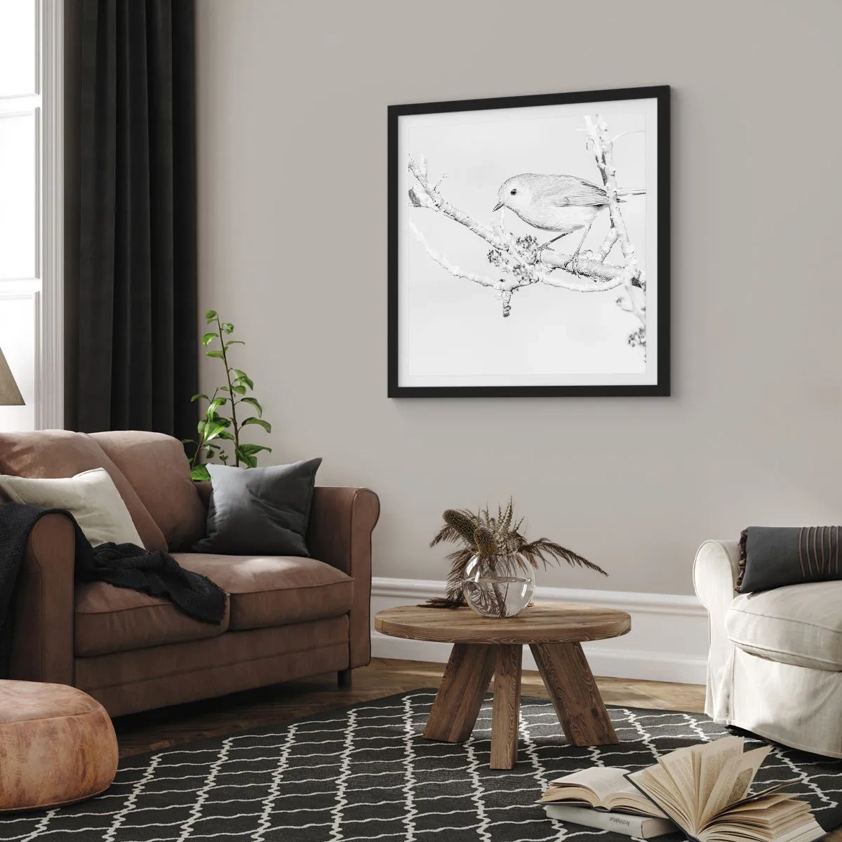 Plagát v čiernom ráme - Zimné ráno - 60x60 cm