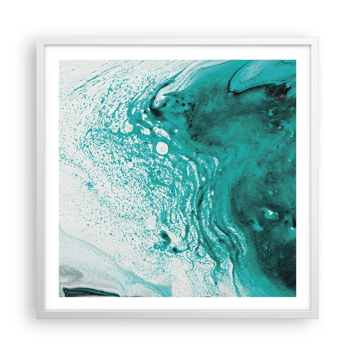 Plagát v bielom ráme - Prepadnúť sa v bielej a tyrkysovej - 60x60 cm
