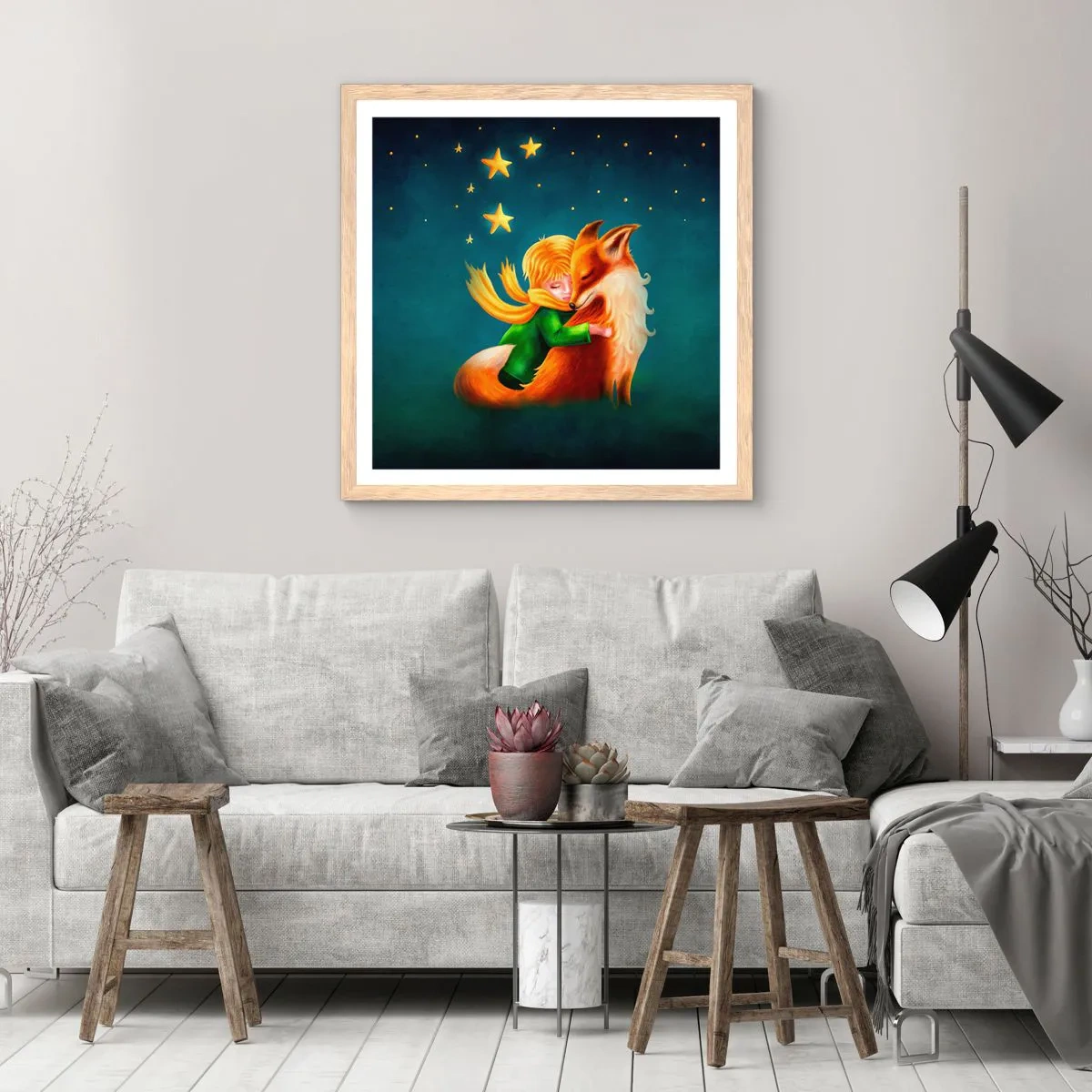 Plagát v ráme zo svetlého duba - Malý princ - 60x60 cm
