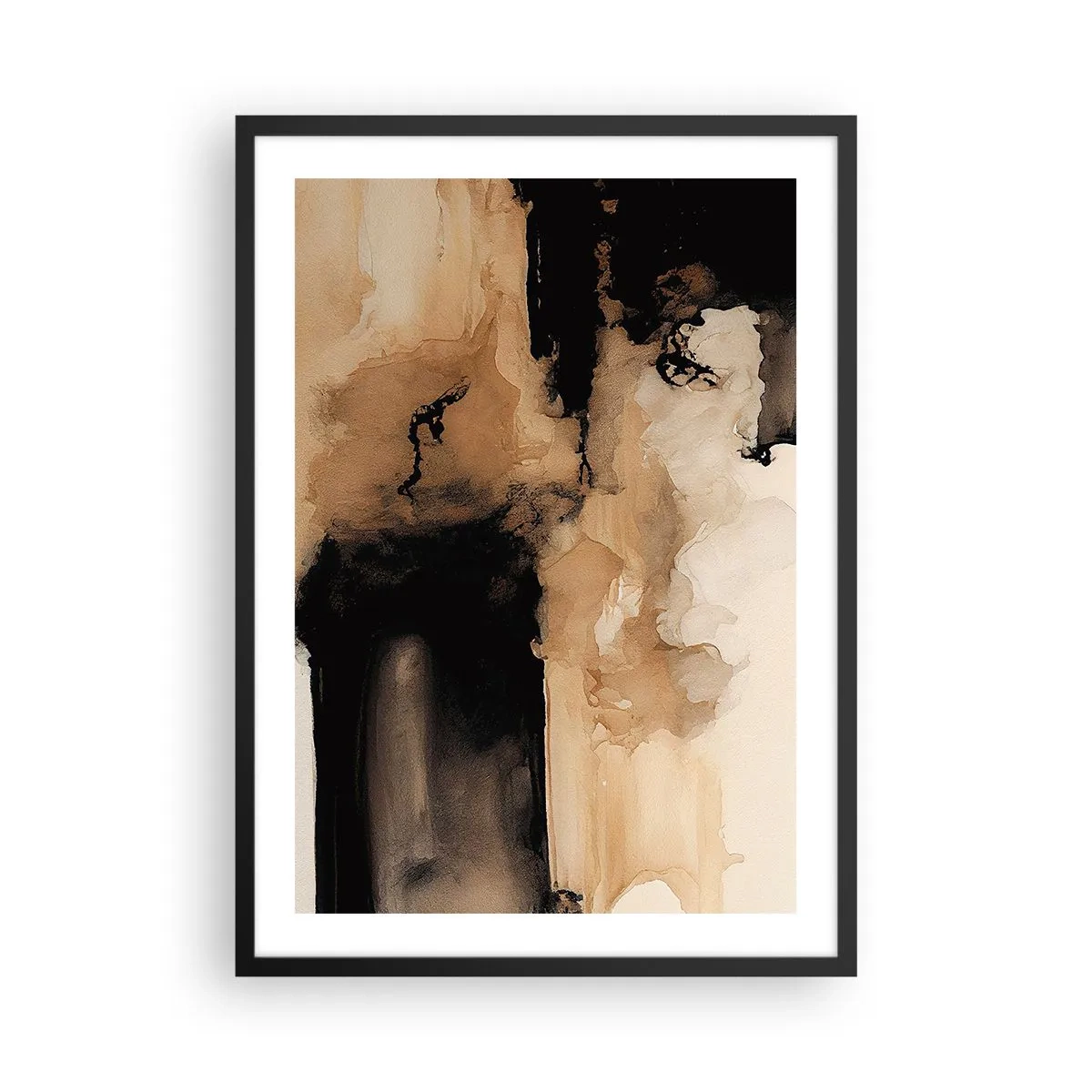 Plagát v čiernom ráme - Abstraktná kompozícia v teplých odtieňoch hnedej. - 50x70cm - Pútavá abstrakcia - Moderná nástenná dekorácia do obývacej izby a spálne ARTTOR