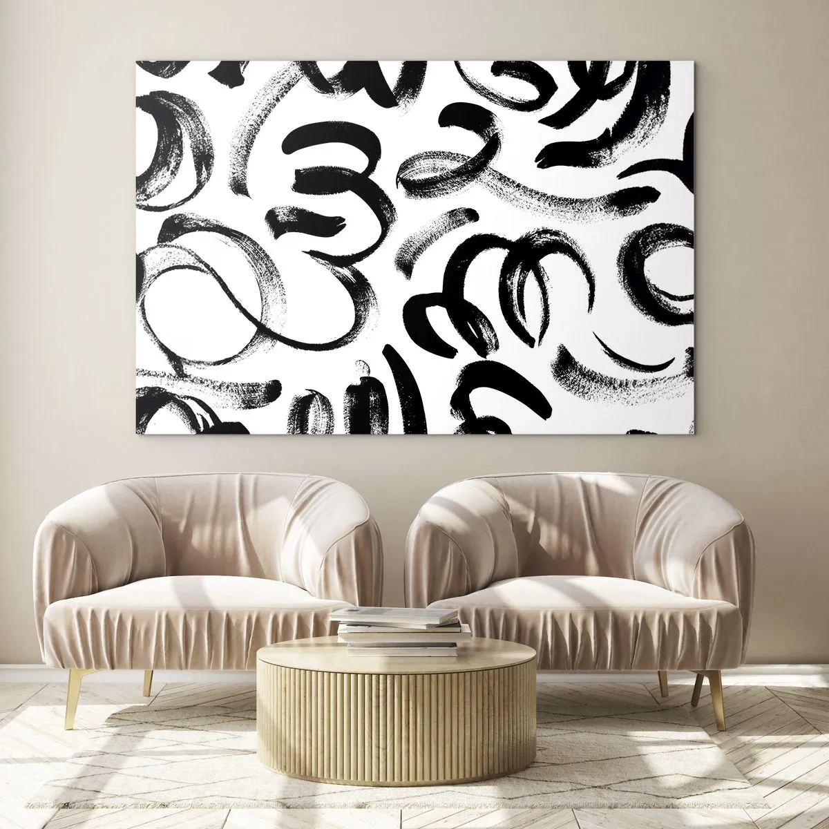 Obraz na skle - Čiernobiele abstraktné ťahy štetcom - 70x50cm - Čierne na bielom - Moderná nástenná dekorácia do obývacej izby a spálne ARTTOR