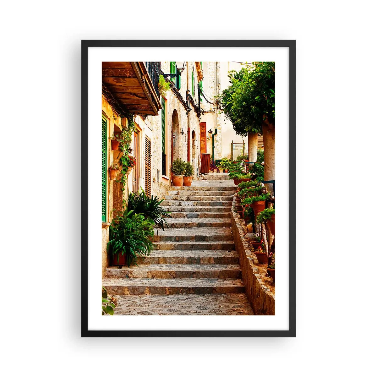 Plagát v čiernom ráme - Čaro stredomorskej ulice - 50x70cm - Kúzlo španielskej dovolenky - Moderná nástenná dekorácia do obývacej izby a spálne ARTTOR