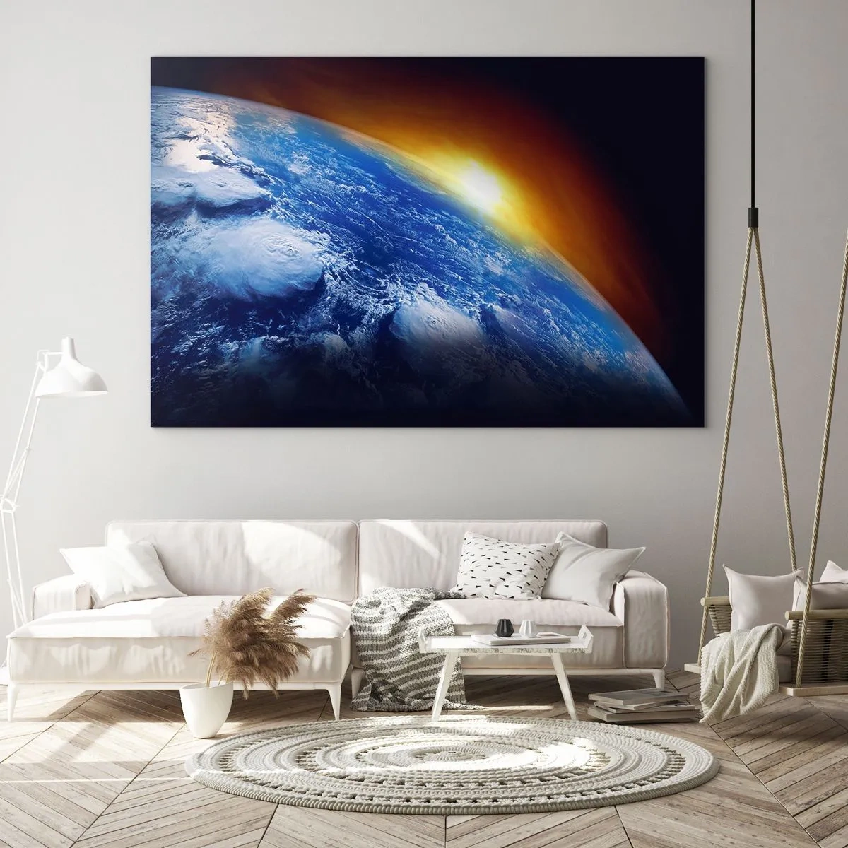 Obraz na skle - Východ slnka nad modrou planétou - 100x70 cm