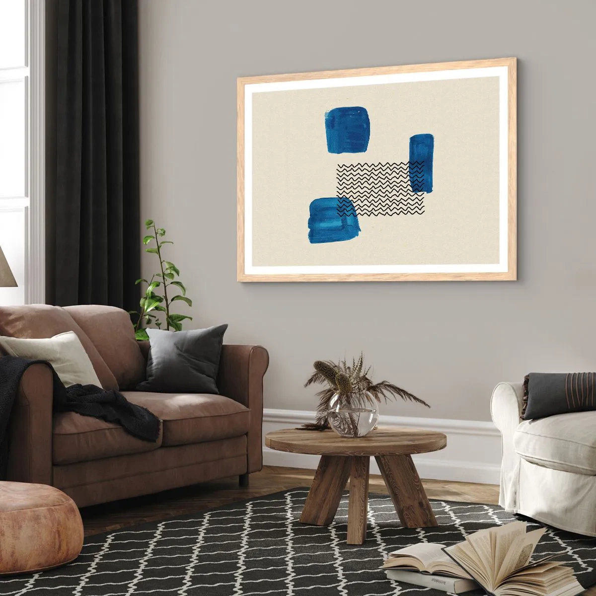 Plagát v ráme zo svetlého duba - Abstraktné kvarteto - 100x70 cm