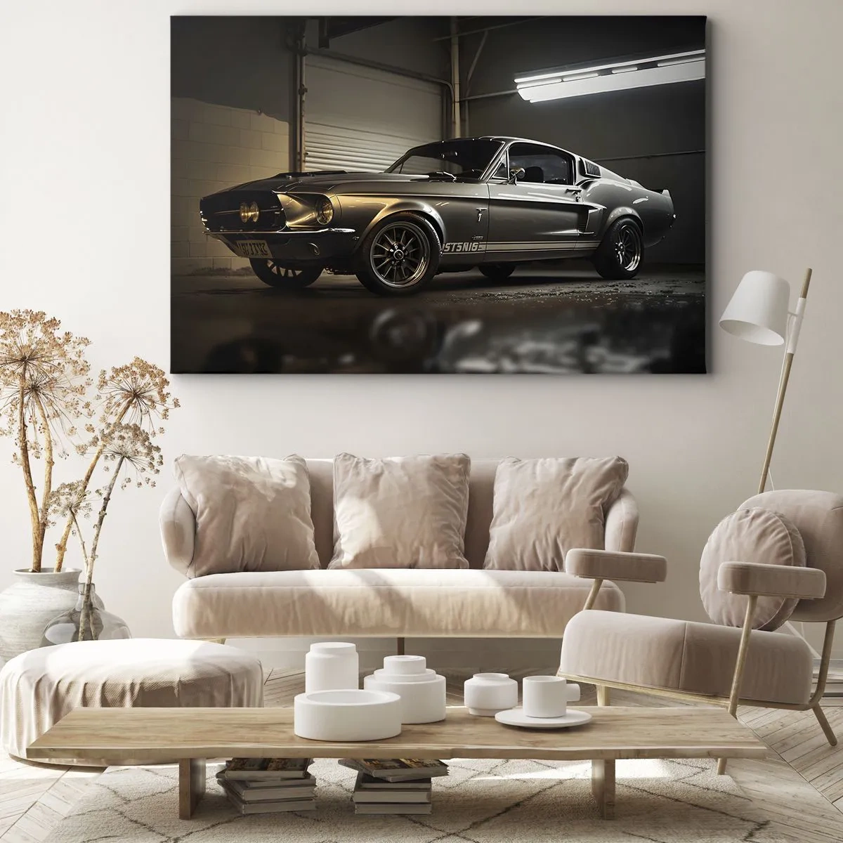 Obraz na plátne - Klasické auto v retro garáži - 70x50cm - Návrat do minulosti - Moderná nástenná dekorácia do obývacej izby a spálne ARTTOR