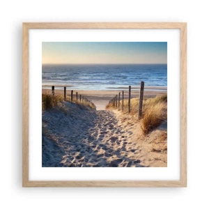 Plagát v ráme zo svetlého duba - Šumenie mora, spev vtákov, divoká pláž uprostred trávy… - 40x40 cm