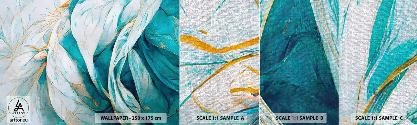 Vzorka fototapety Premium Canvas - Modrá abstrakcia so zlatým motívom - Kus, Art Deco, Jemný - 100x30 cm