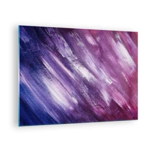 Obraz na skle - Abstraktná maľba v odtieňoch fialovej a bielej - 70x50cm - Keď fúka slnečný vietor - Moderná nástenná dekorácia do obývacej izby a spálne ARTTOR