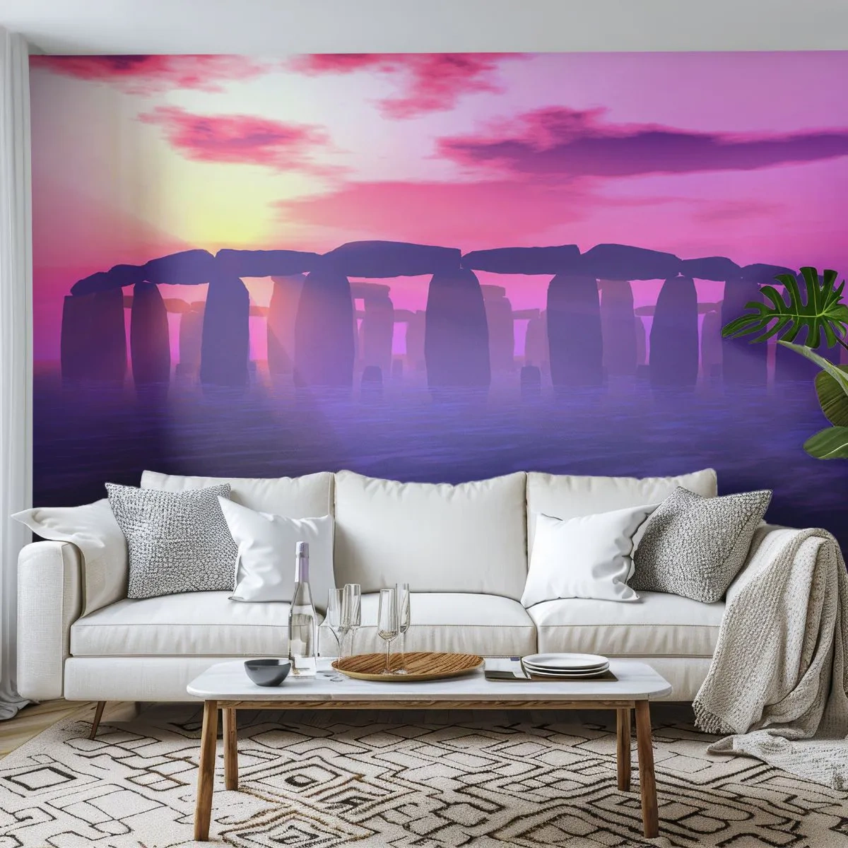 Samolepiaca Fototapeta Deluxe Sticker - Tajomstvo za svitania v hmle - Architektúra, Stonehenge, Kamenné kruhy - 250x175 cm