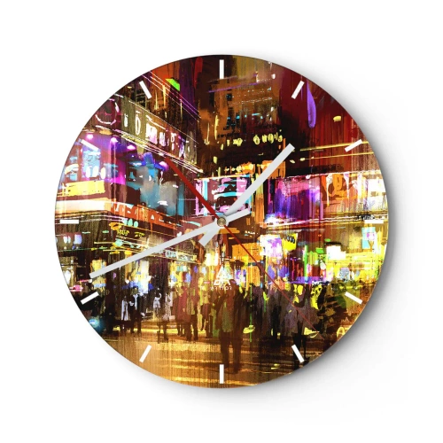 Nástenné hodiny - Nočná mestská krajina plná neónových svetiel - 30x30cm - V mori svetla - Moderná nástenná dekorácia do obývacej izby, kuchyne a spálne ARTTOR
