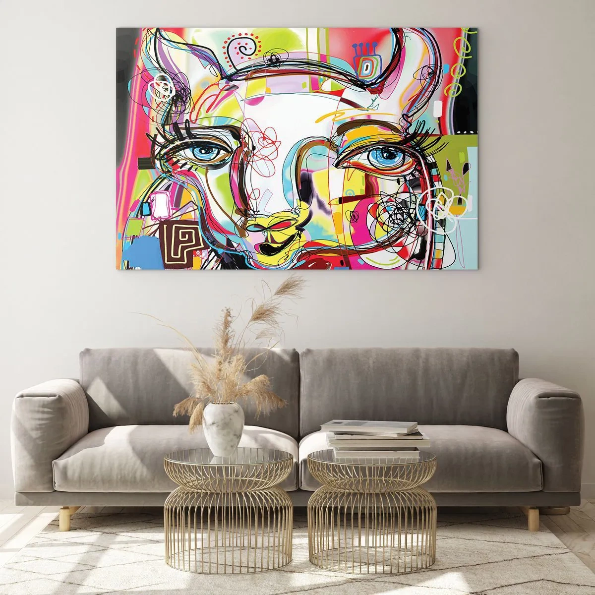 Obraz na skle - Abstraktný obraz mačacej tváre v farebnom umeleckom vyjadrení - 70x50cm - Bohatstvo mačacej krásy - Moderná nástenná dekorácia do obývacej izby a spálne ARTTOR