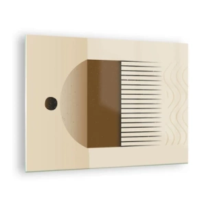 Obraz na skle - Béžová a hnedá abstrakcia s geometrickými tvarmi a čiarami - 70x50cm - Rôzne stavy - Moderná nástenná dekorácia do obývacej izby a spálne ARTTOR