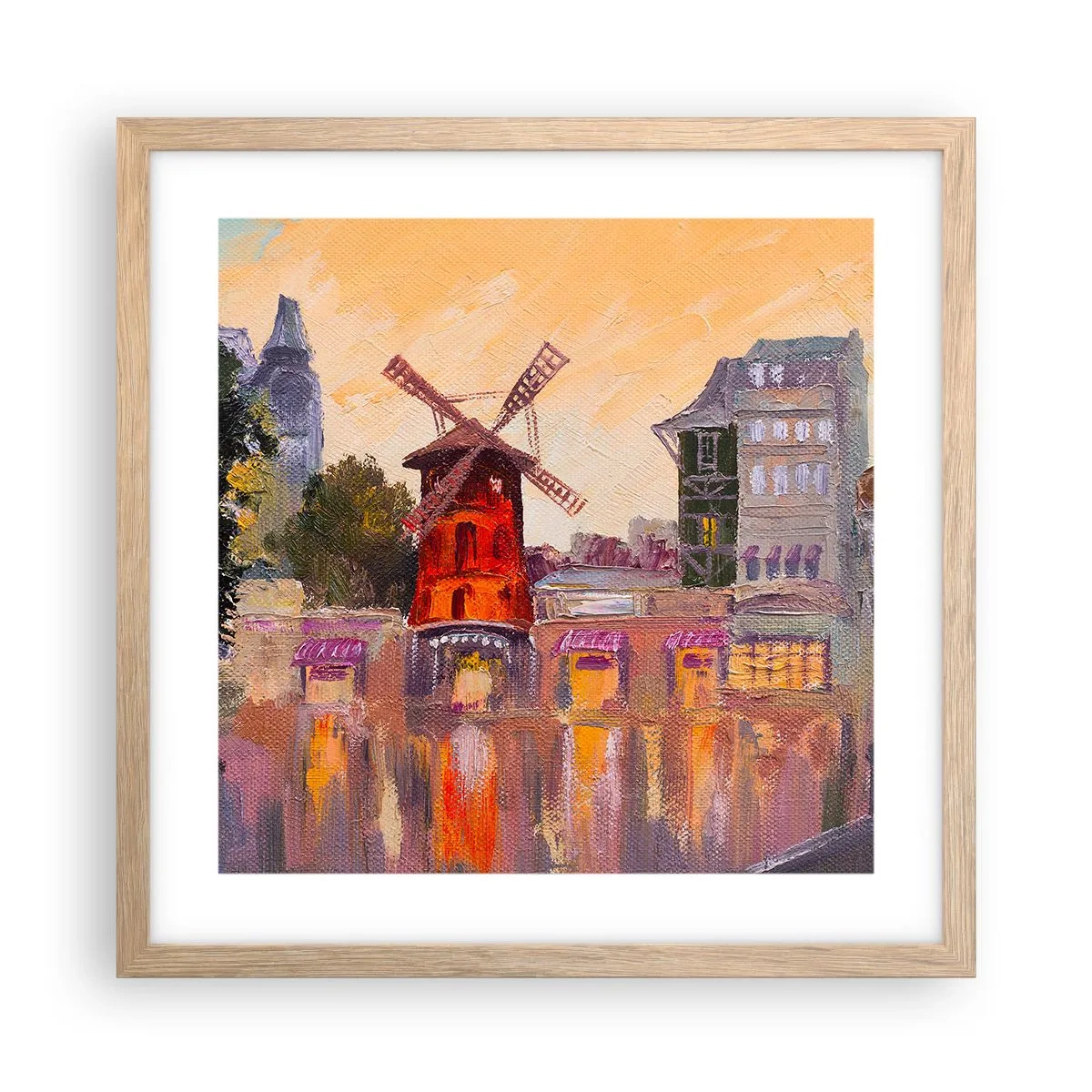 Plagát v ráme zo svetlého duba - Parížske ikony – Moulin Rouge - 40x40 cm