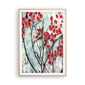 Plagát v ráme zo svetlého duba - Strom v šarlátovej - 70x100 cm