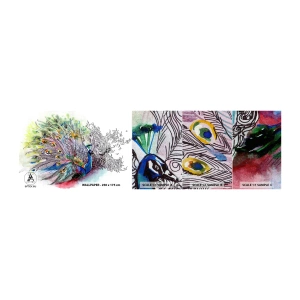 Vzorka fototapety Premium Canvas - S pýchou proti šedi  - Vták, Páv, Perie - 100x30 cm