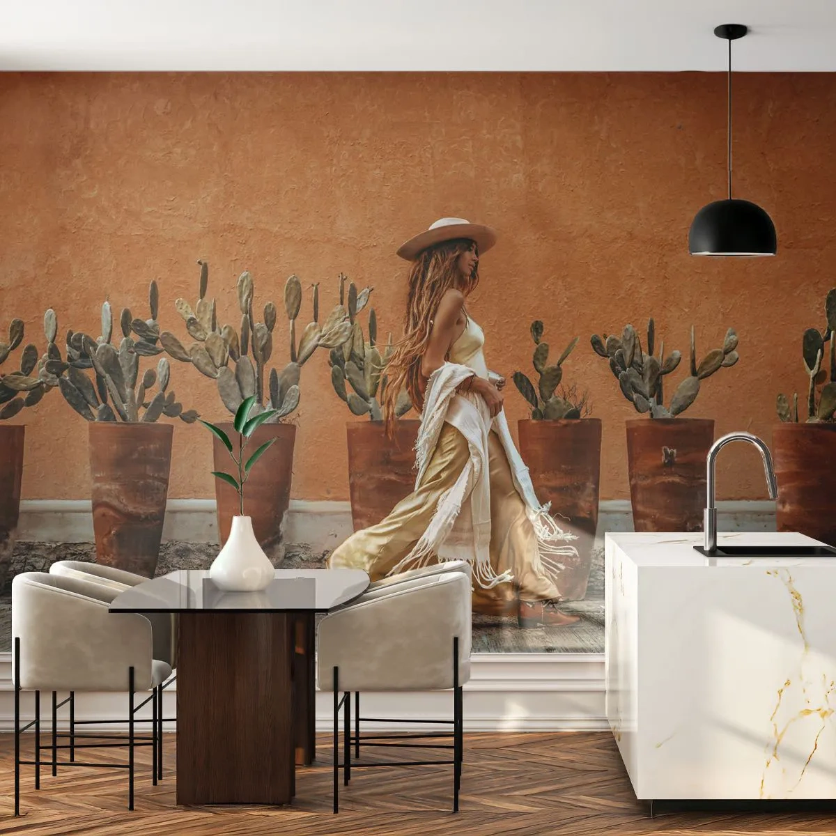 Fototapeta Premium Sand - V hippie štýle - Boho, Žena, Kaktusy - 250x175 cm